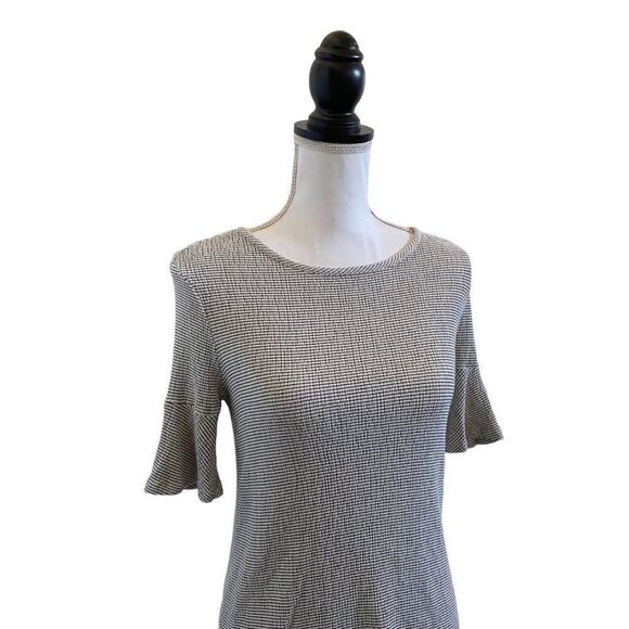 LC Lauren Conrad Smocked 3/4 Bell Sleeve Tie Back Top Black & White Size Small - Picture 3 of 5